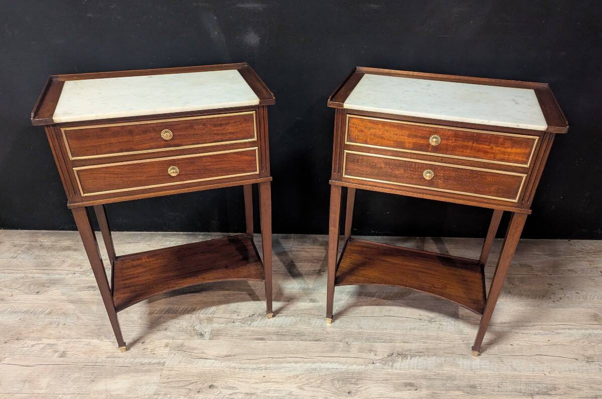 Pair of Louis XVI style mahogany bedside tables