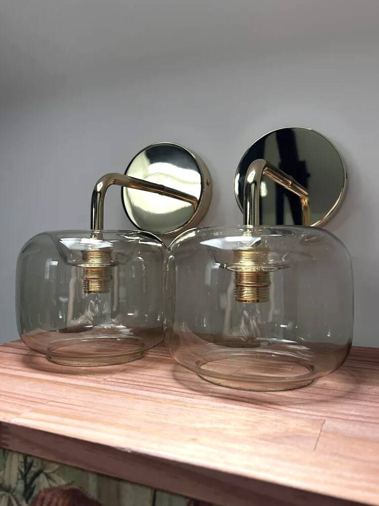 Pair of vintage smoked glass wall lights