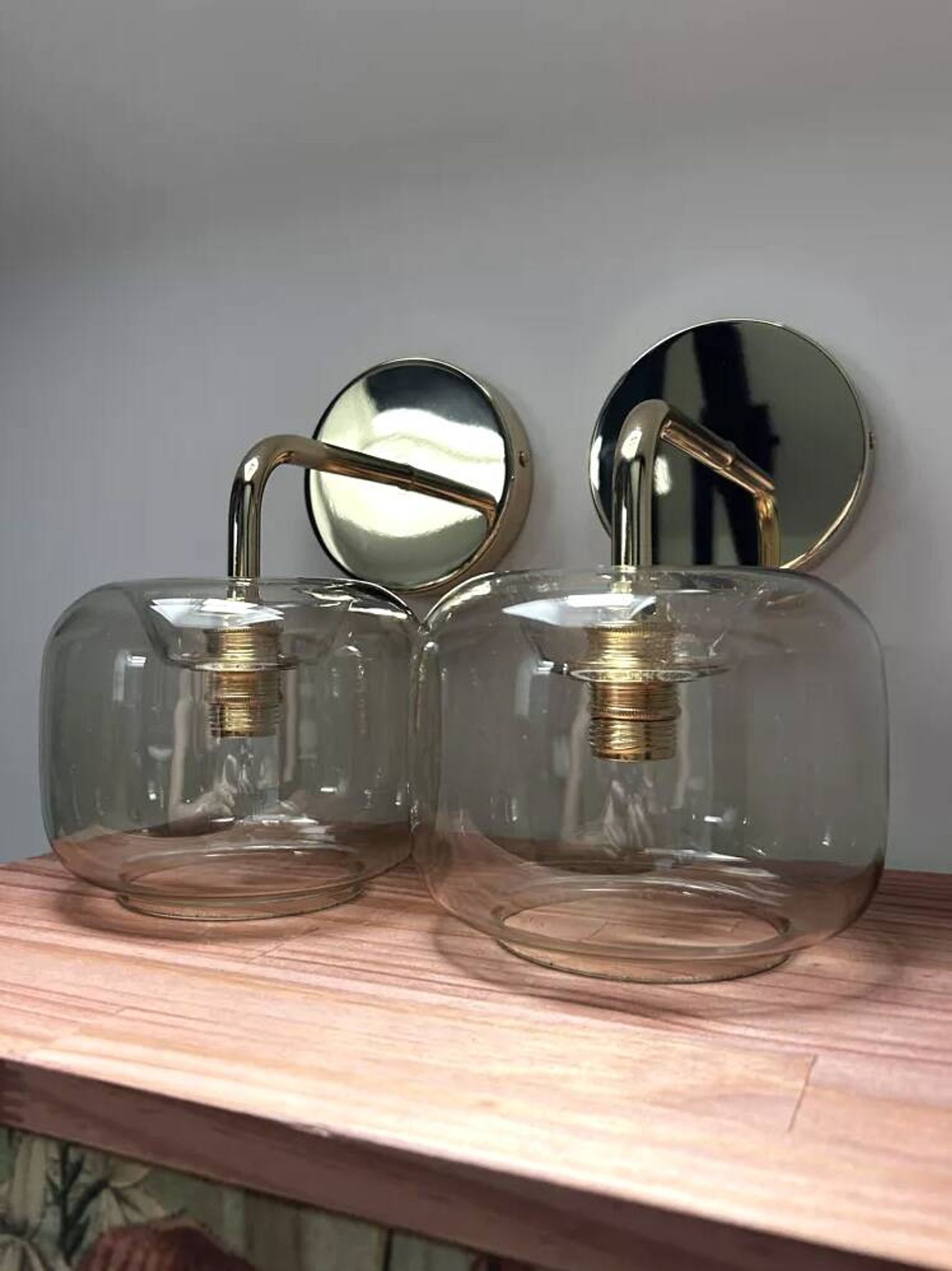 Pair of vintage smoked glass wall lights