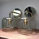 Pair of vintage smoked glass wall lights