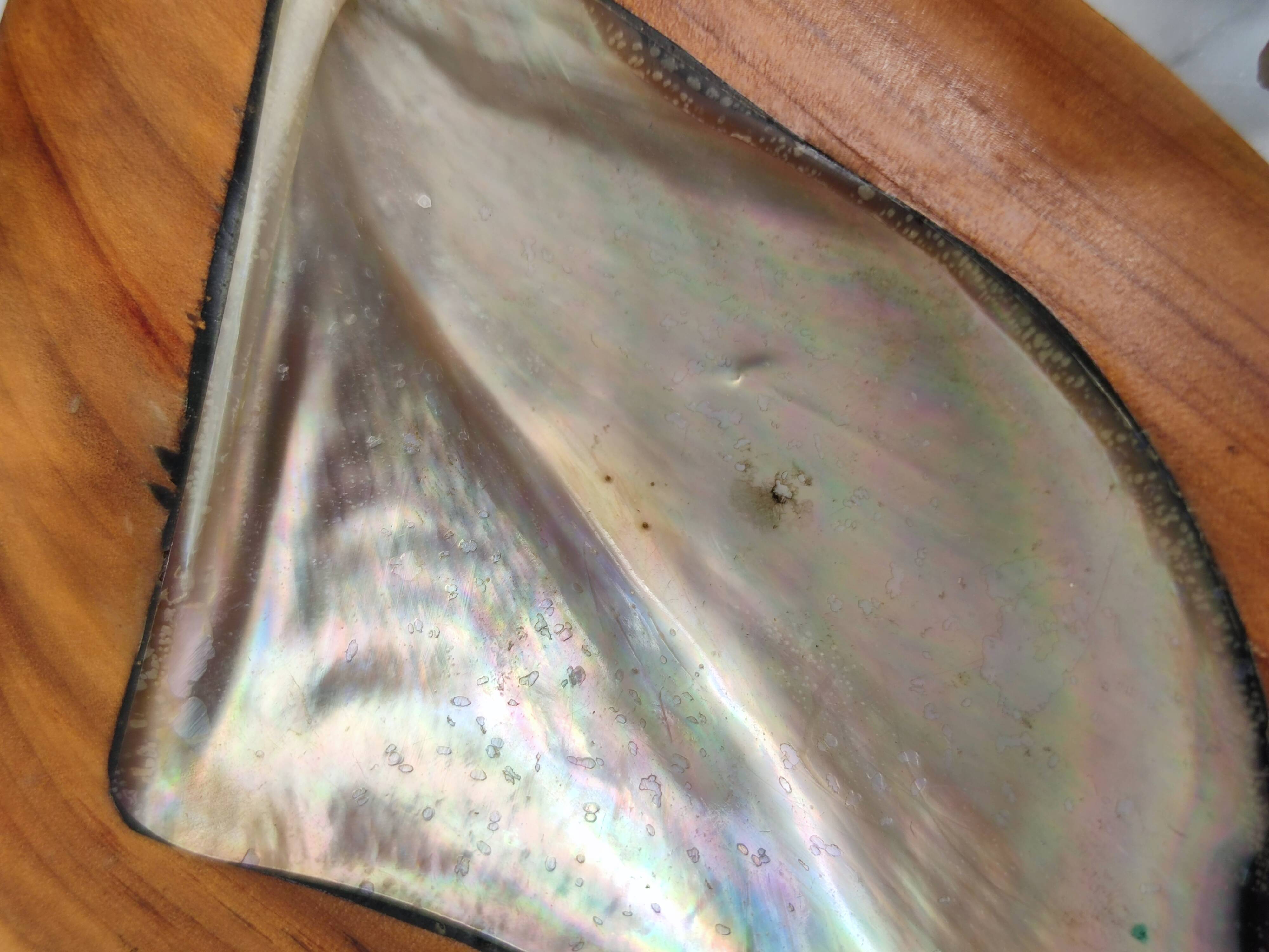 Teak and mother-of-pearl trinket bowl