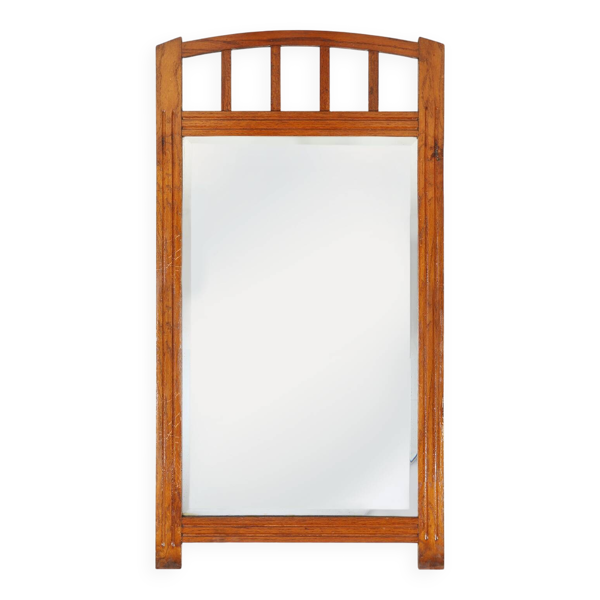 Miroir Art Déco en bois massif avec miroir à facettes, années 1930