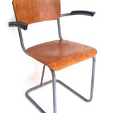 Dutch plywood vintage forties chair with bakelite armrests