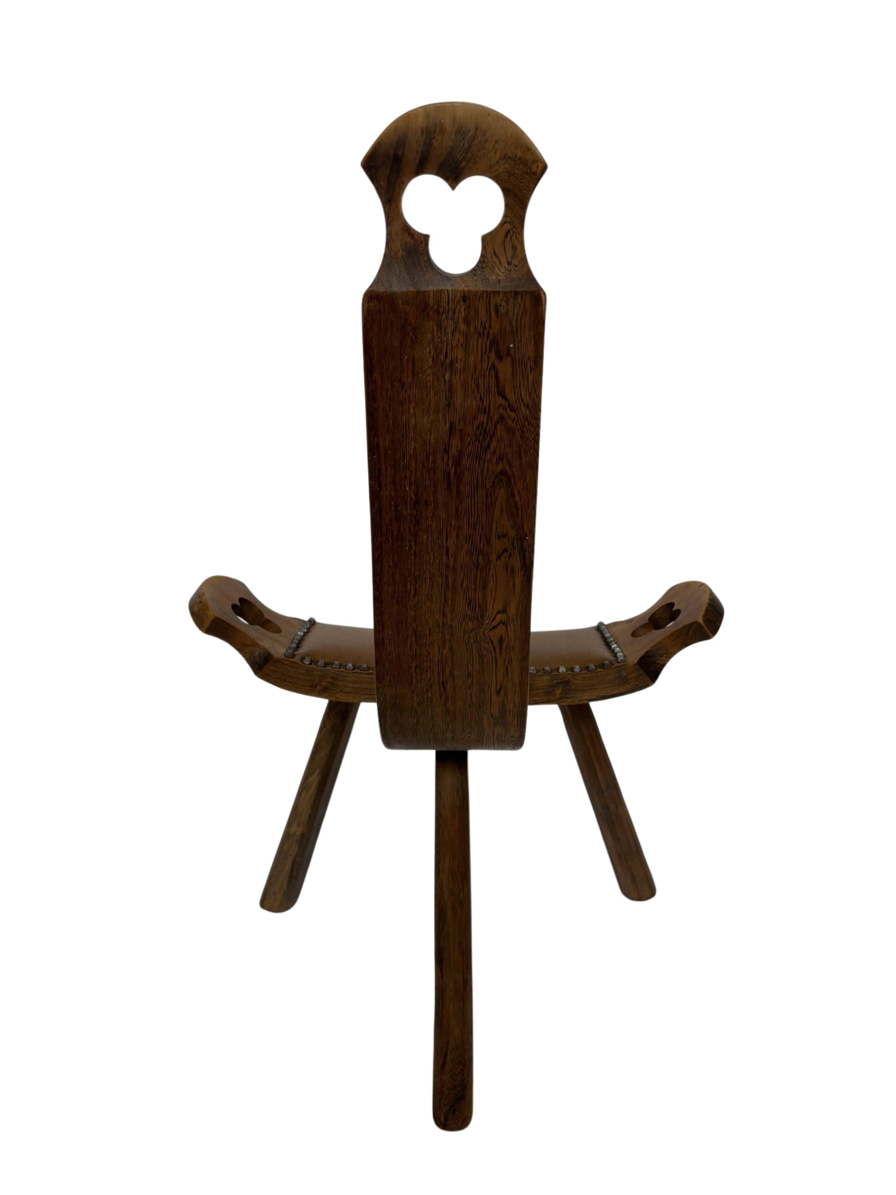 Vintage Spanish chair stool brutalist design wood
