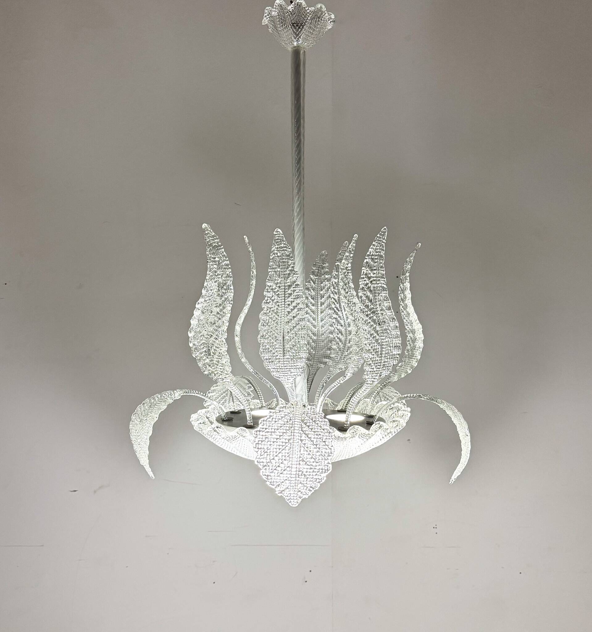 1950's Barovier & Toso Murano Glass and Brass Chandelier