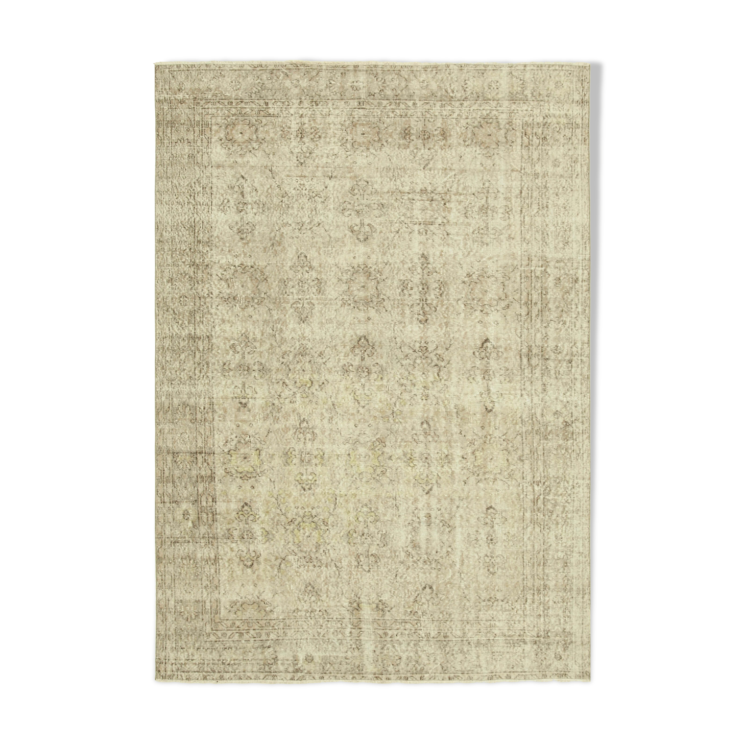 Handwoven antique anatolian beige carpet 200 cm x 284 cm