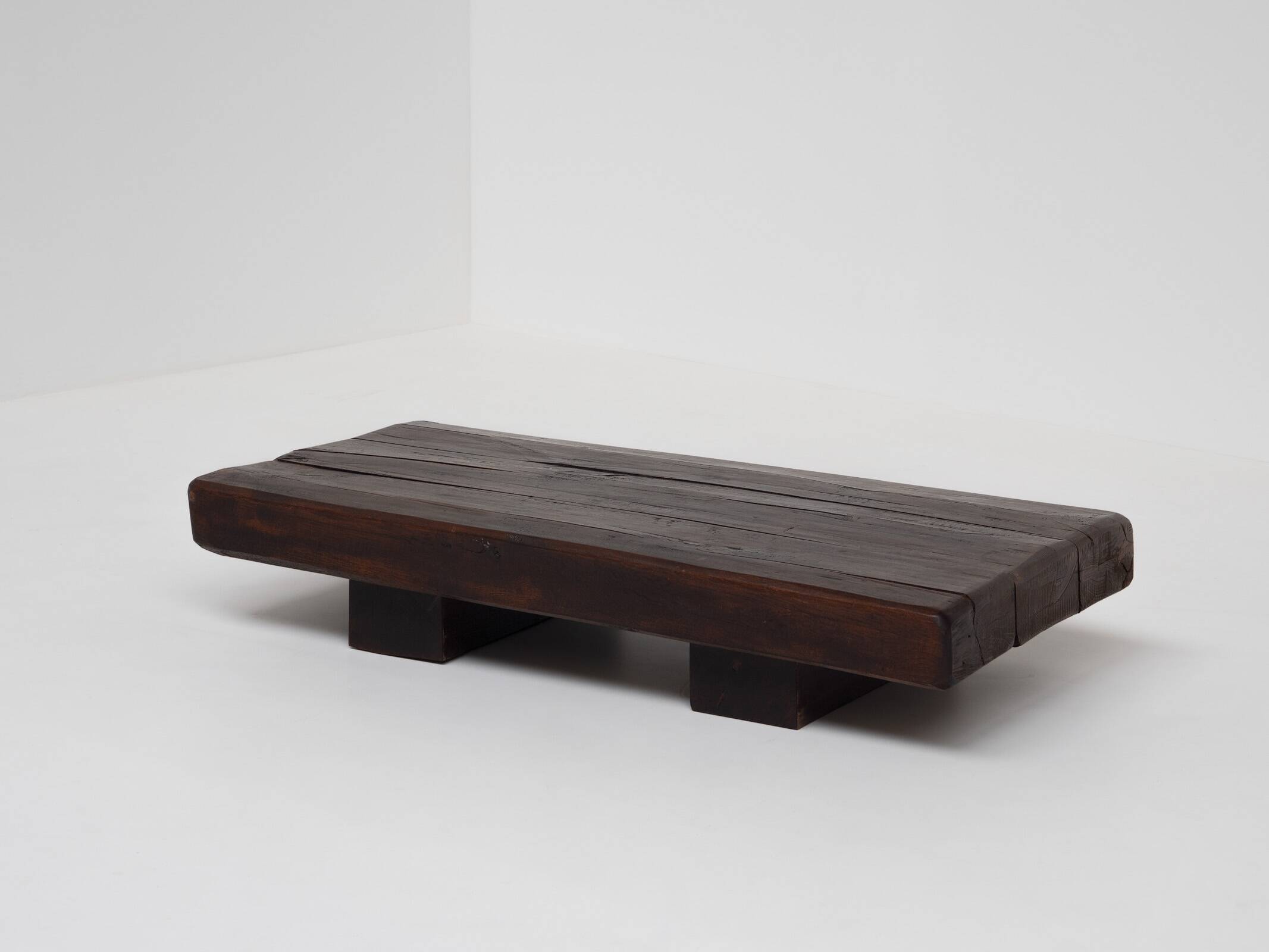 Rustic coffee table in solid oak, Wabi Sabi, France, 1950s