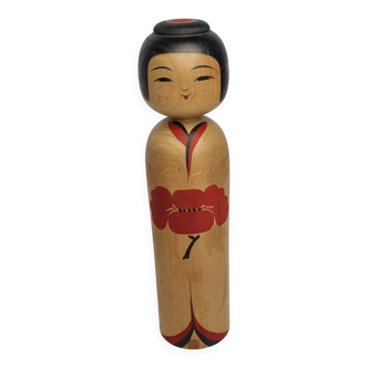 Signed Japanese Kokeshi Doll, Modern Style, Hand Painted Minimalist Decor, 30cm
