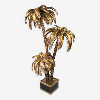 Lampadaire en forme de palmier a 3 branches en métal doré