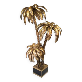 Palm-shaped floor lamp with 3 branches in gold metal