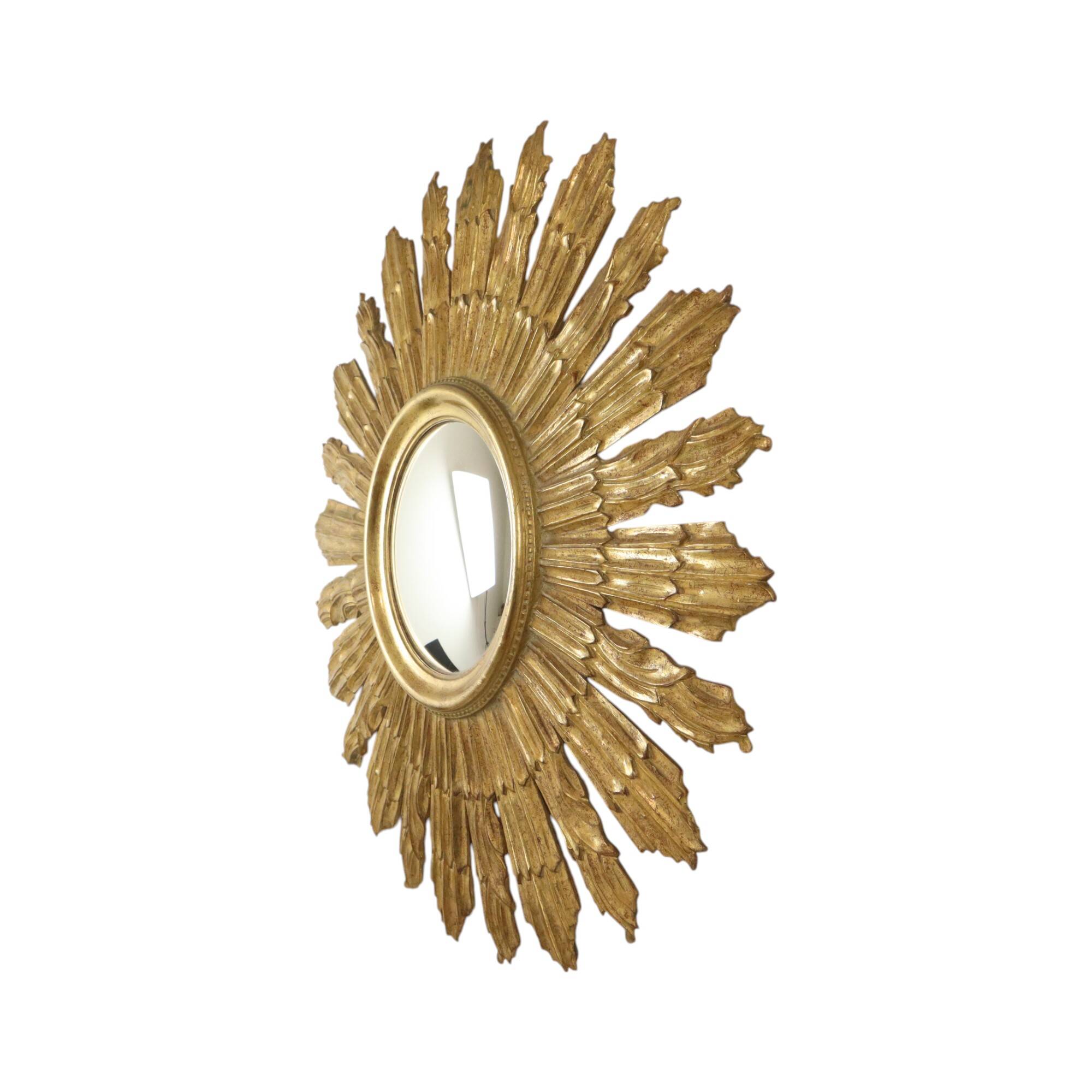 Large Wooden Sun Mirror Sunburst Butler XL Mirror Gold 70cm