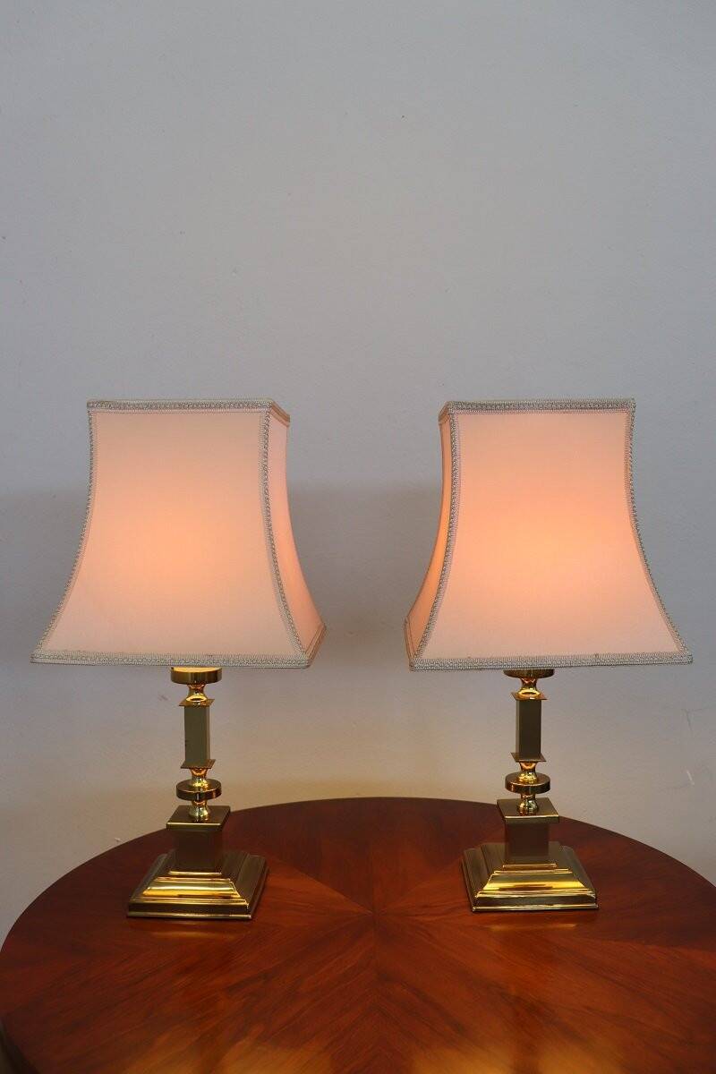 Golden Bedside Table Lamps, 1970s, Set Of 2