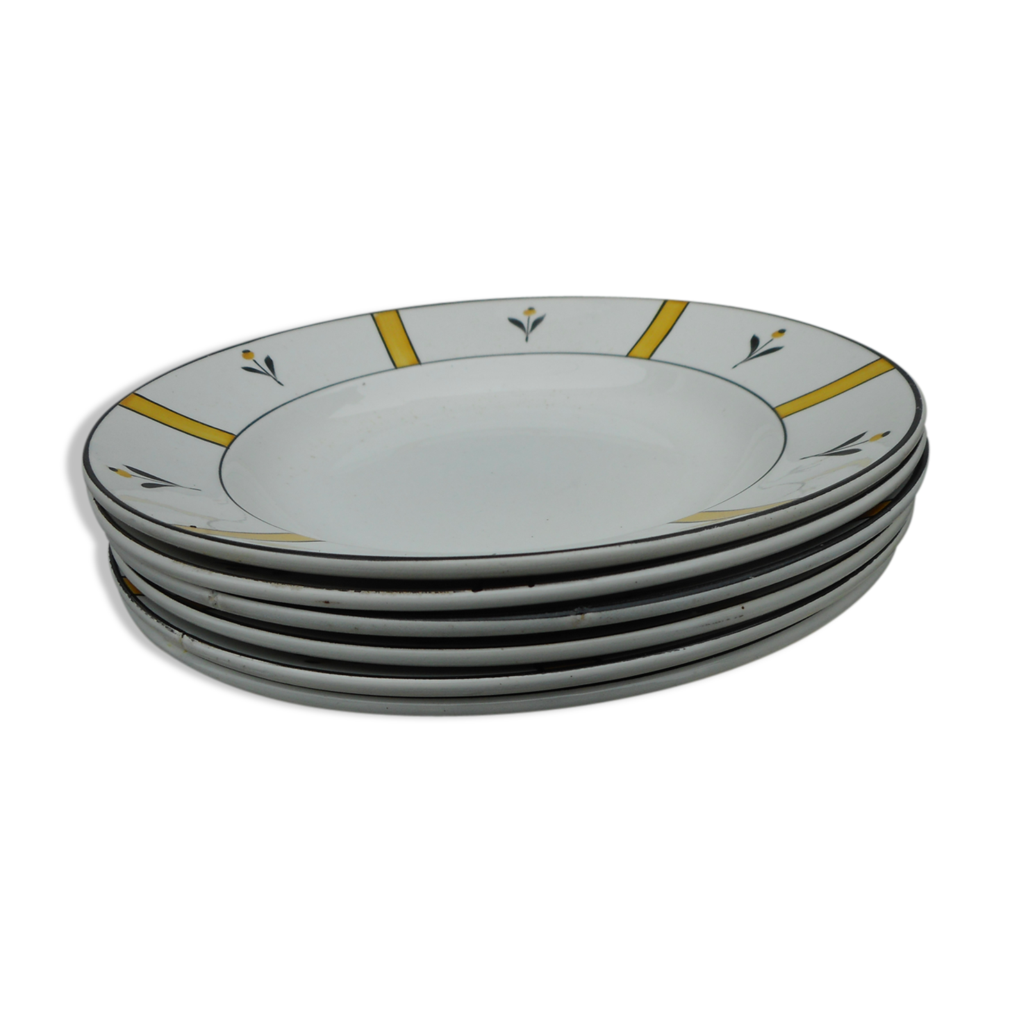 Six hollow plates made of earthenware