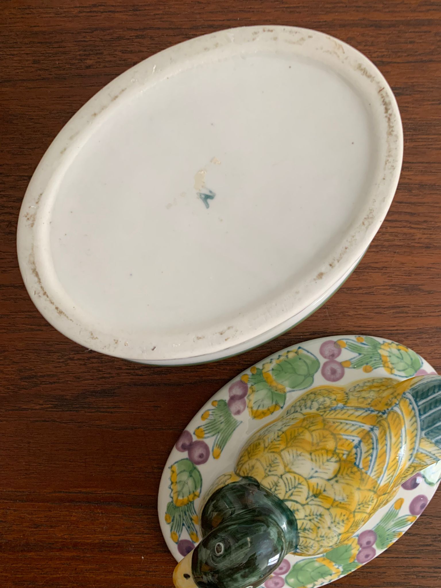 Barbotine terrine dish duck vintage 1970