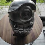 Vintage owl shaped ice bucket, brushed aluminum, made in Italy