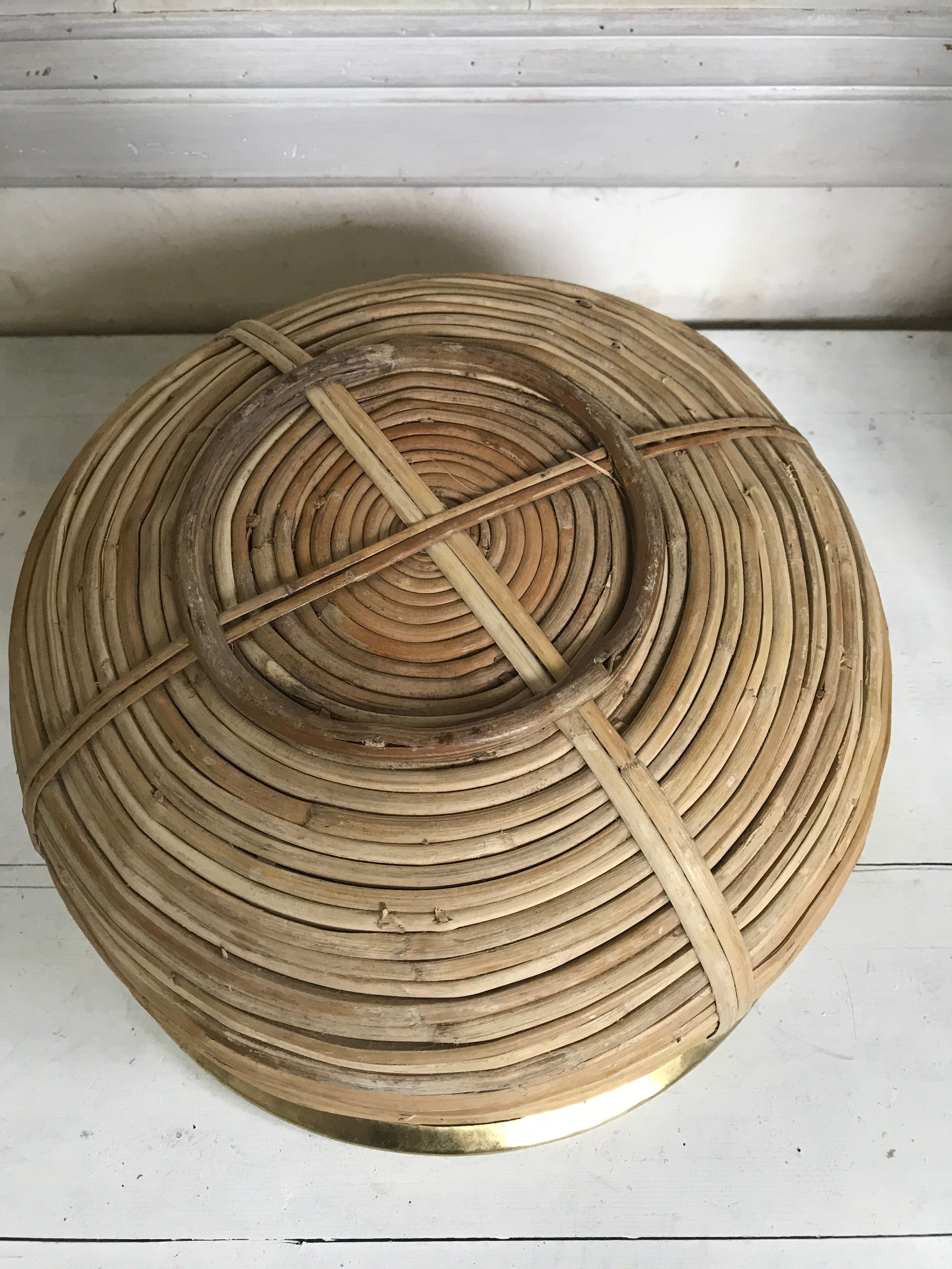 Rattan and vintage brass pot cover