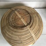 Rattan and vintage brass pot cover