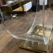 Dining room table by Charles Hollis Jones, lucite & brass, hollywood regency style, ca 1970
