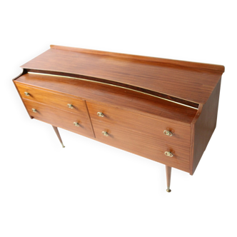 Vintage teak enfilade in brown, 1960s — brass mesh top and Dansette legs.