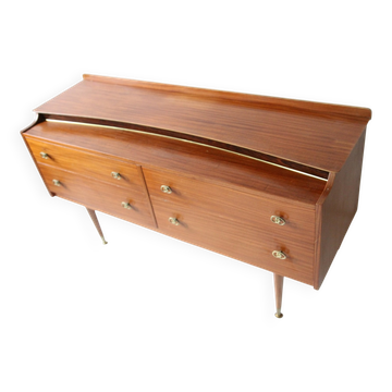 Vintage teak enfilade in brown, 1960s — brass mesh top and Dansette legs.