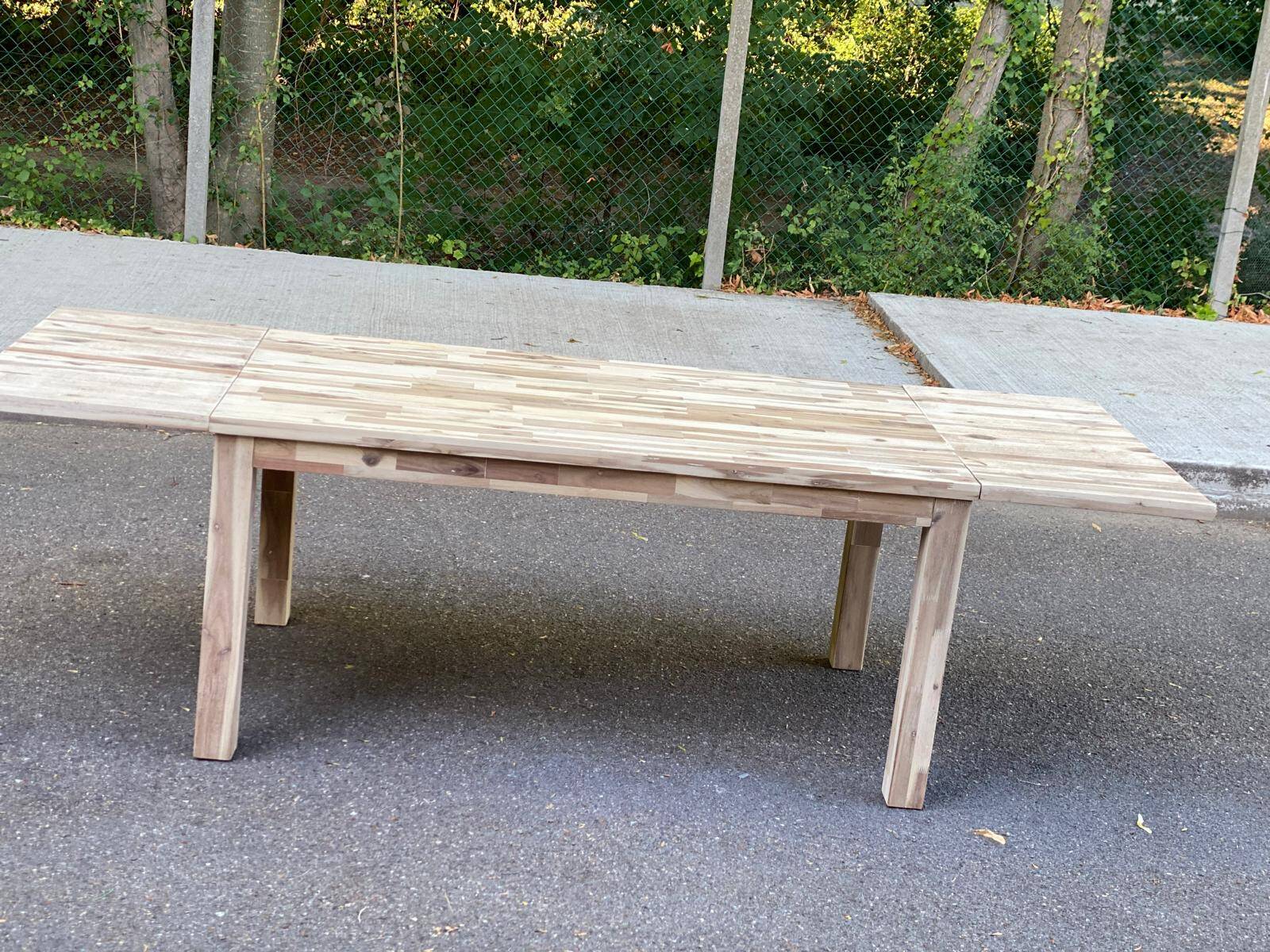 Large extendable Scandinavian dining table made of stripped solid acacia 160-26