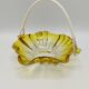 Vintage amber glass pocket basket with scoubidou handle – 1960s