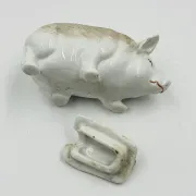 Moutardier vintage en porcelaine en forme de cochon