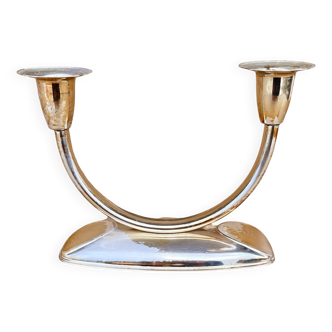 Chandelier à deux bras en métal argenté, Allemagne, années 1960.
