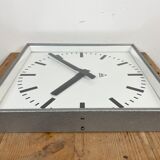 Grey square wall clock from Pragotron, 1970s