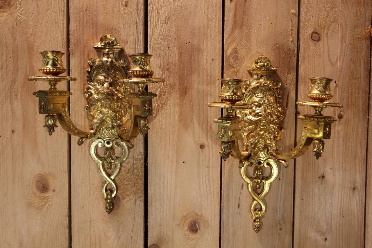 pair of gilt bronze wall lights signed by Etienne Giraud in Lyon