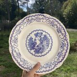 8 flat plates Digoin Sarreguemines blue and white vintage with countryside village décor