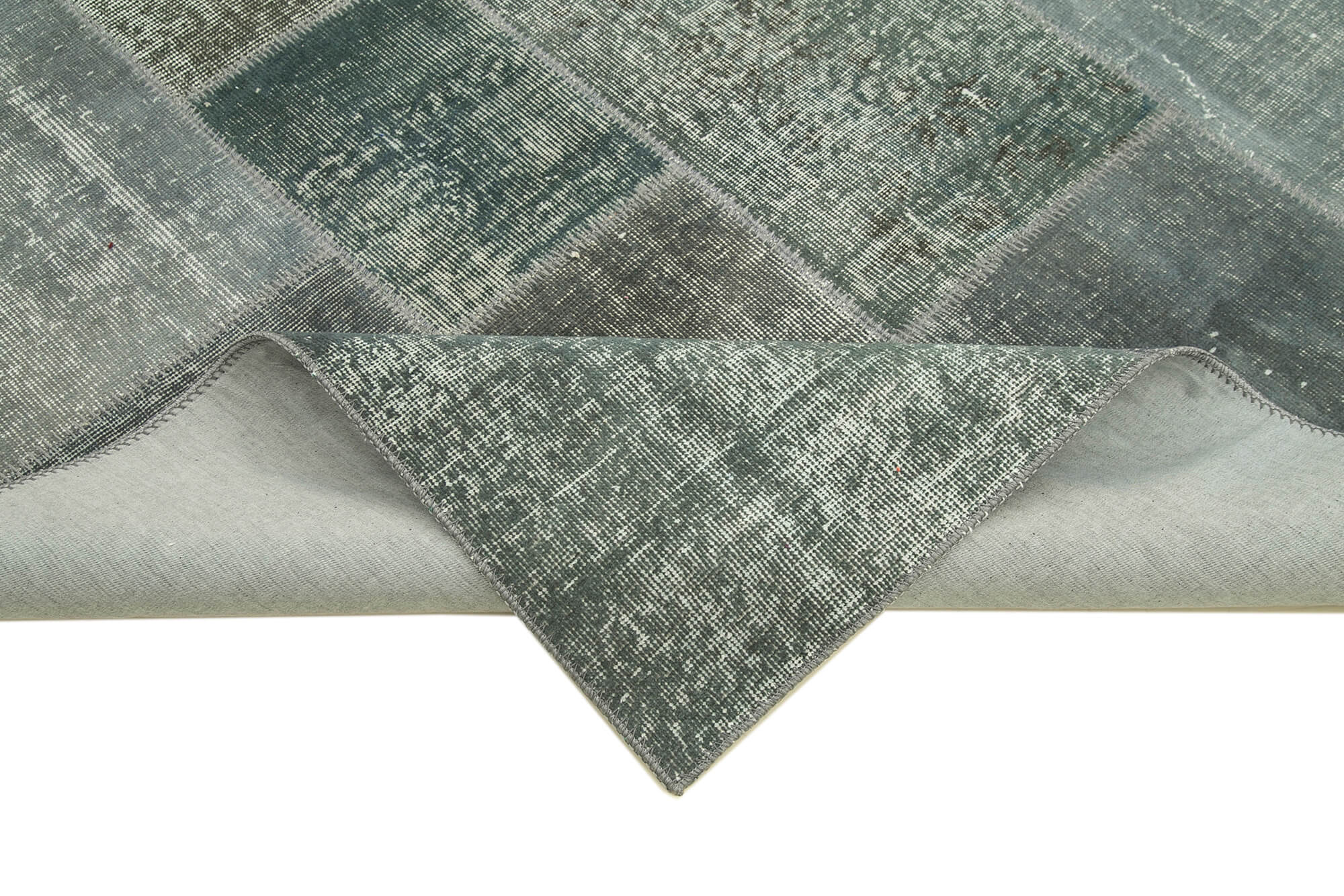 Handmade turkish overdyed 200 cm x 300 cm grey patchwork carpet