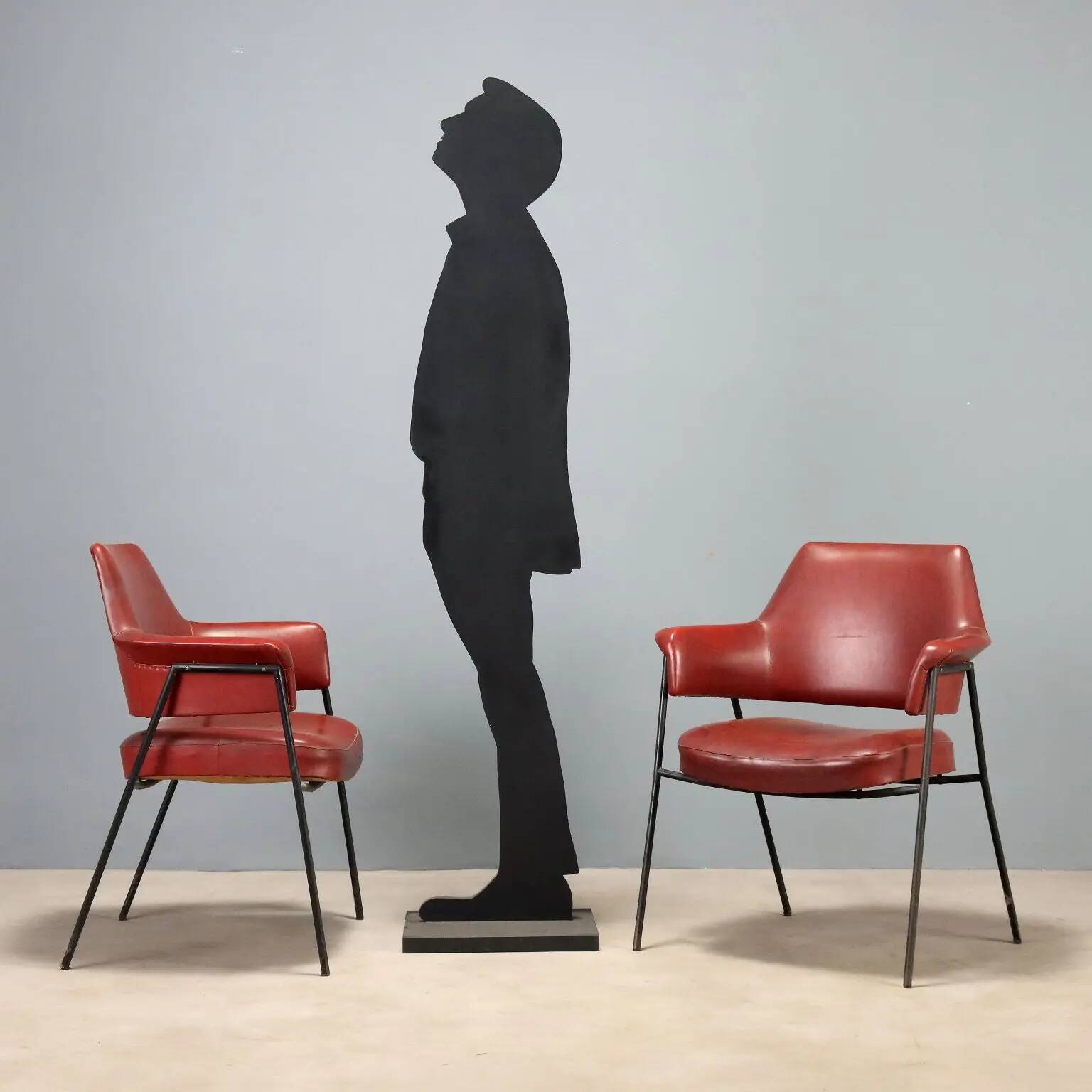 Pair of vintage metal and faux leather armchairs, Italian design, 1960s