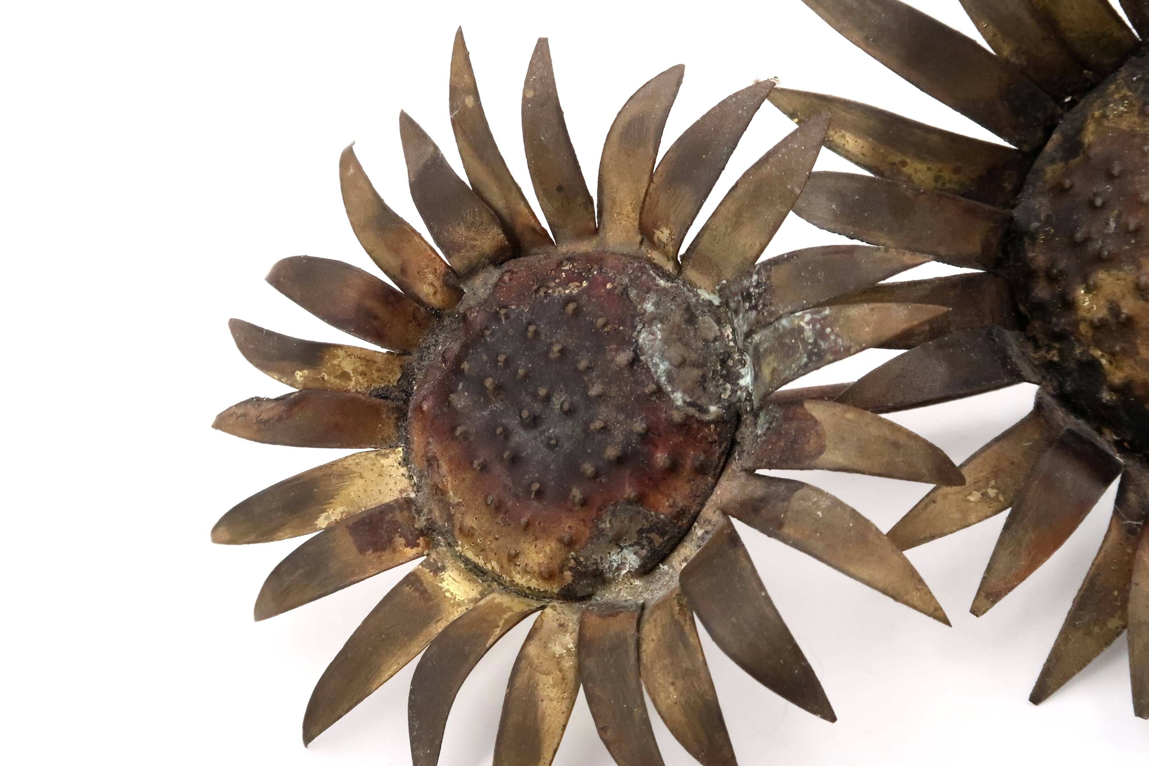 Brutalist brass sunflower sculpture, 1950s