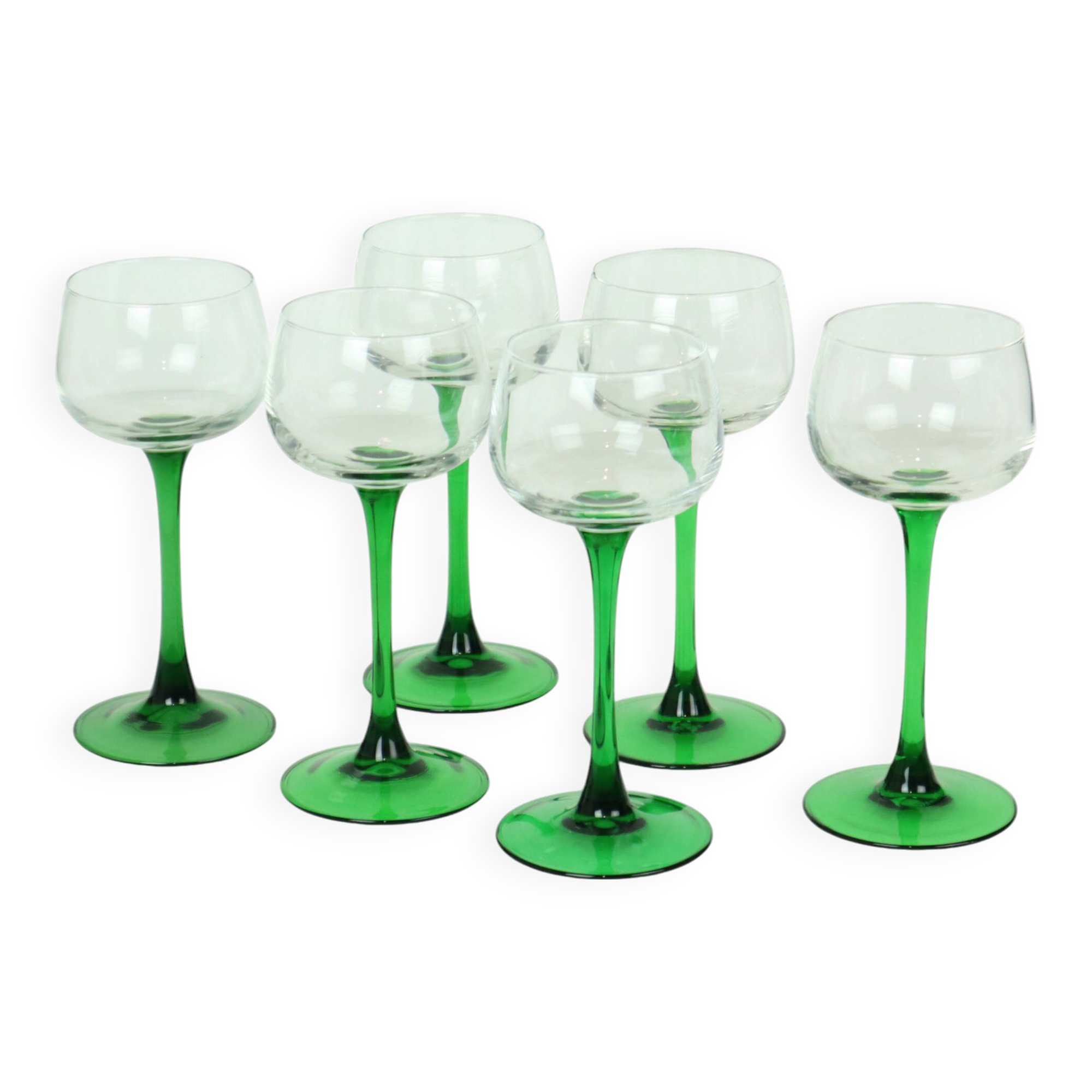 Set of 6 Vintage Luminarc Alsace Wine Glasses Narrow Green Base