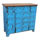 Old blue metal locker with wooden top