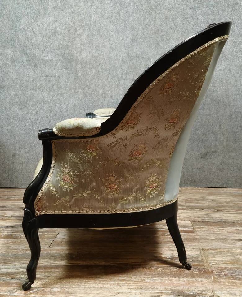 Napoleon III period bench in blackened wood circa 1850