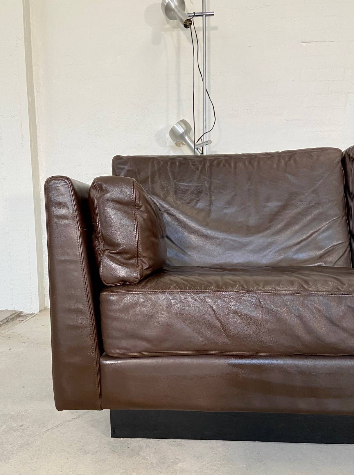 Vintage danish mid-century 3 person brown leather sofa by georg thams 1960s