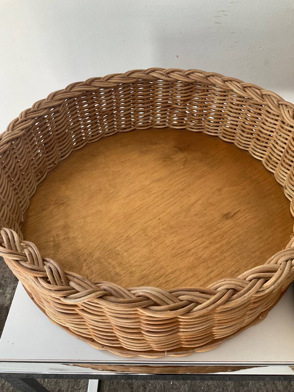 Trio of vintage wicker and woven raffia baskets