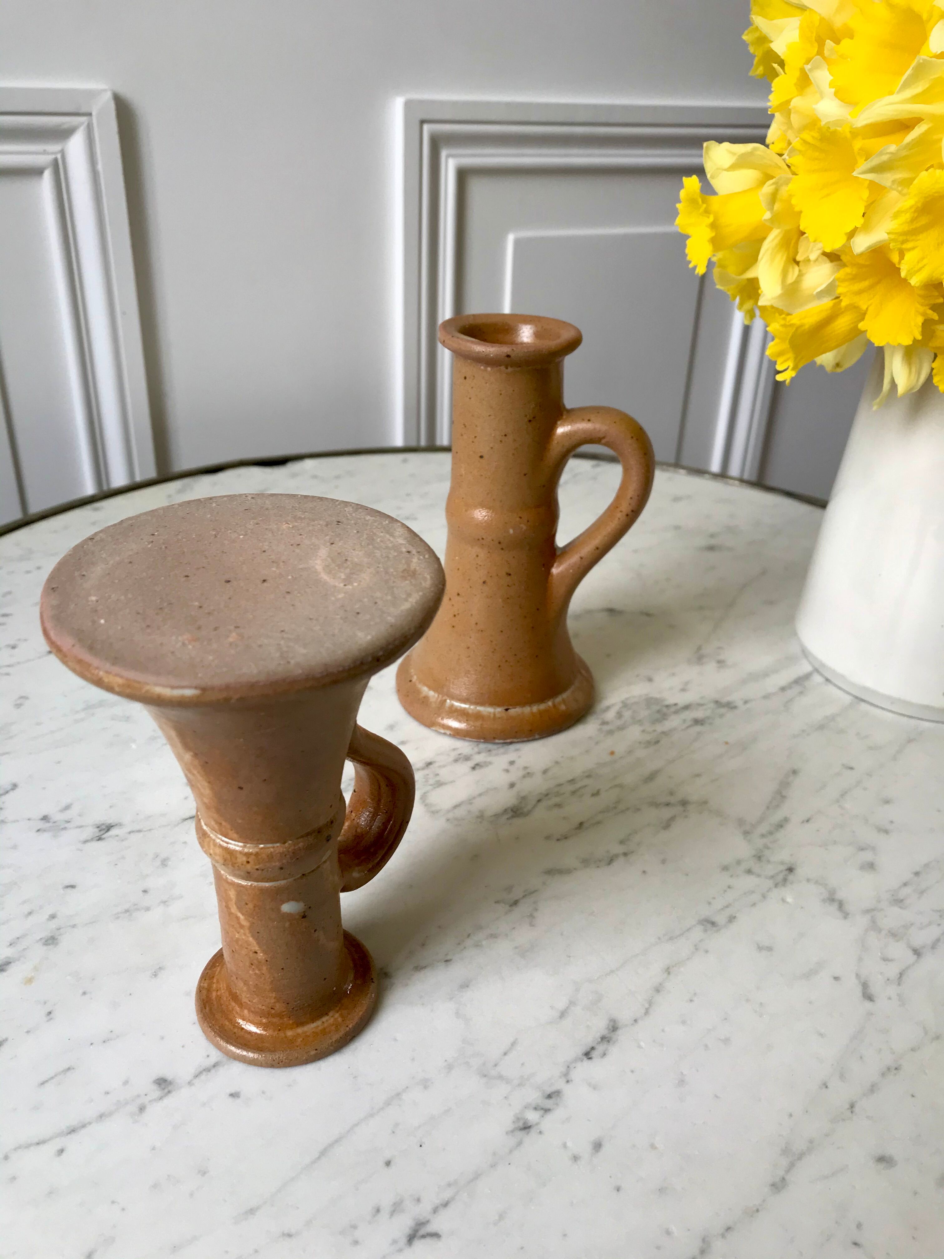Pair of stoneware candlesticks 70s