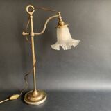 Gooseneck lamp "rise and fall" in brass and glass tulip, 1900