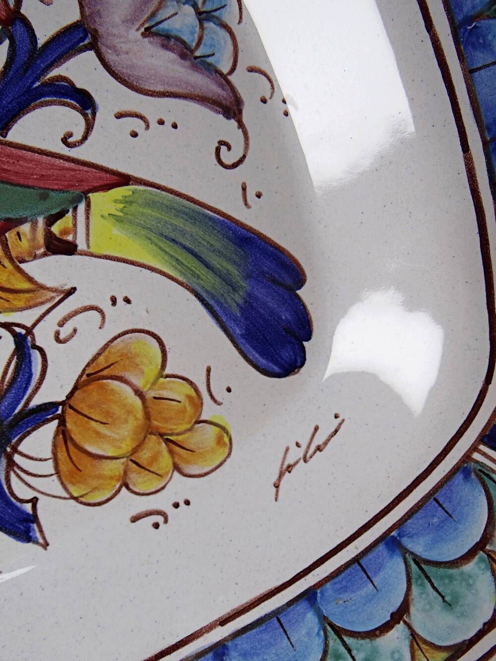 Large Italian wall plate Gubbio bird decor vintage painted pottery