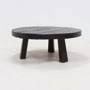Brutalist Solid Stained Oak Round Tripod Coffee Table 1970s
