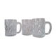 3 diamond-patterned glass mugs