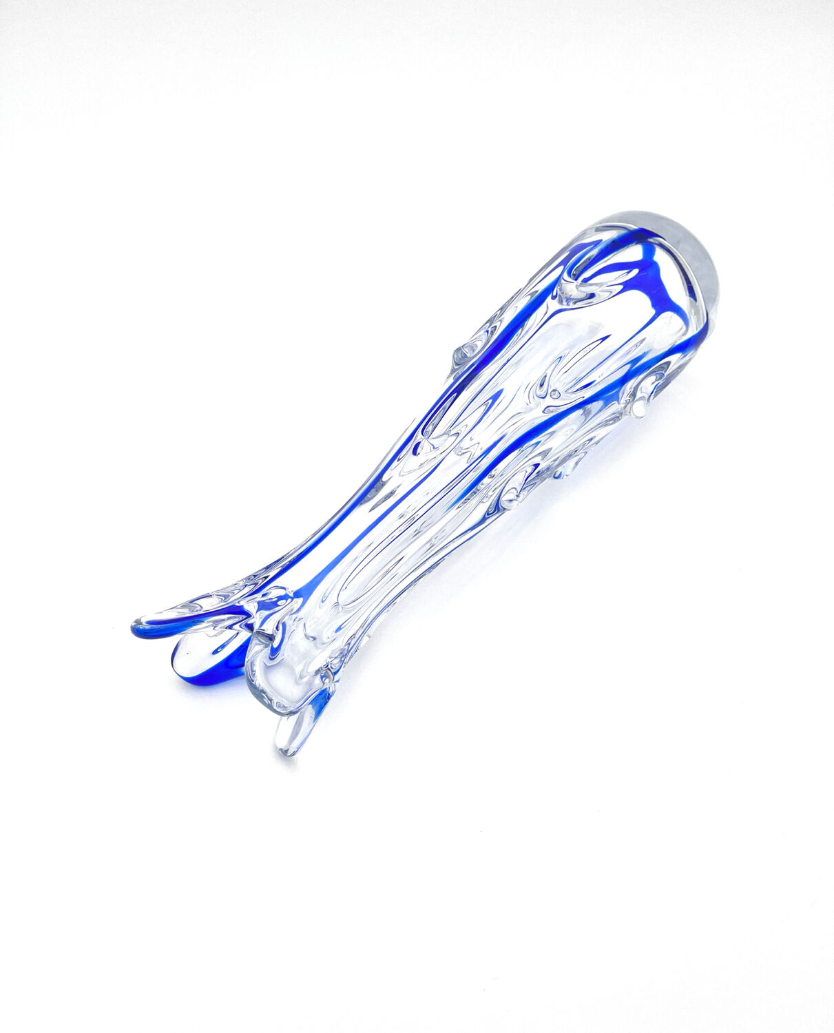 Monumental Murano Vase - Cobalt Blue & Crystal - Organic Design 70s