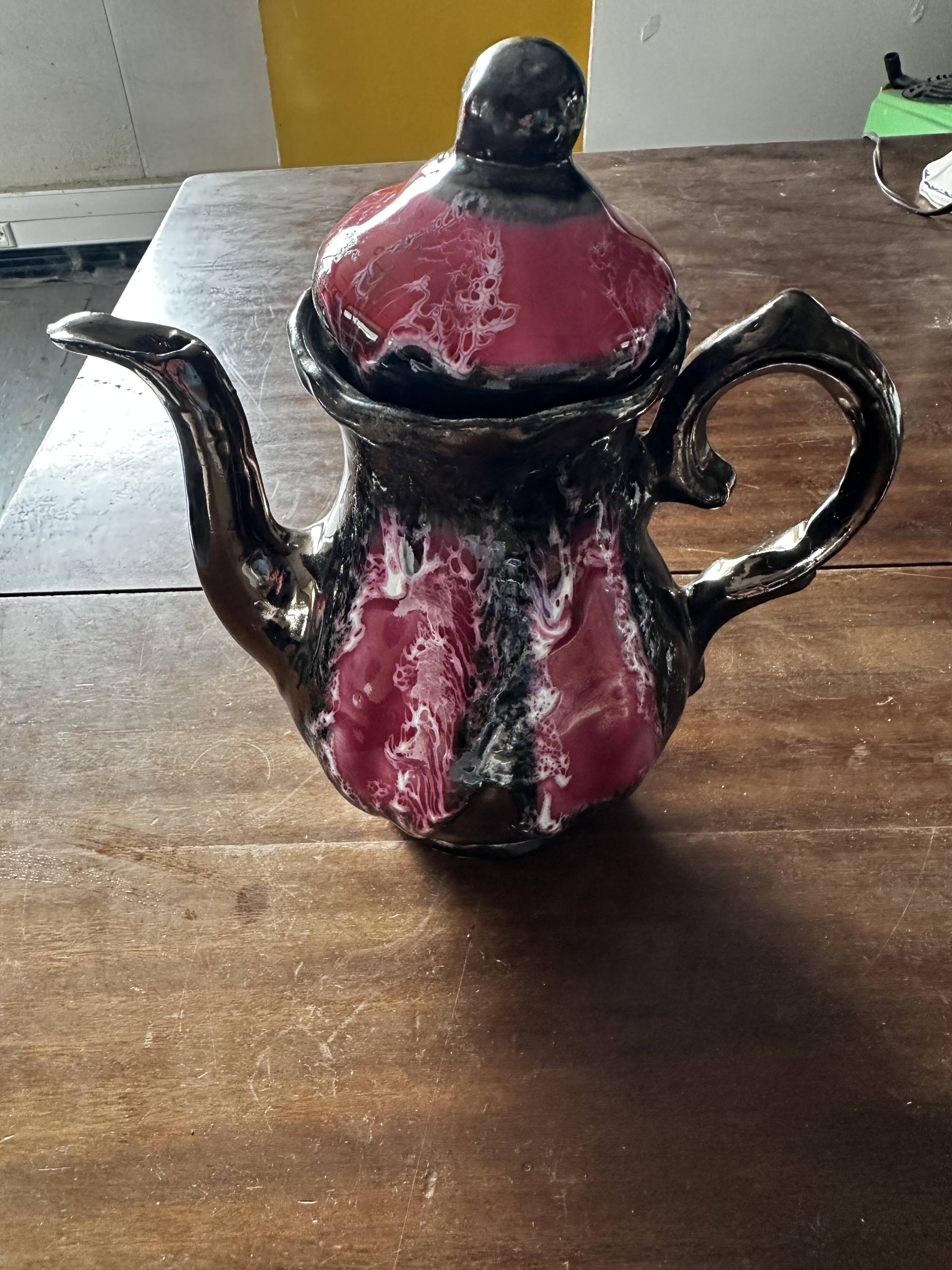 Vallauris Chrome Enameled Ceramic Teapot or Coffee Pot