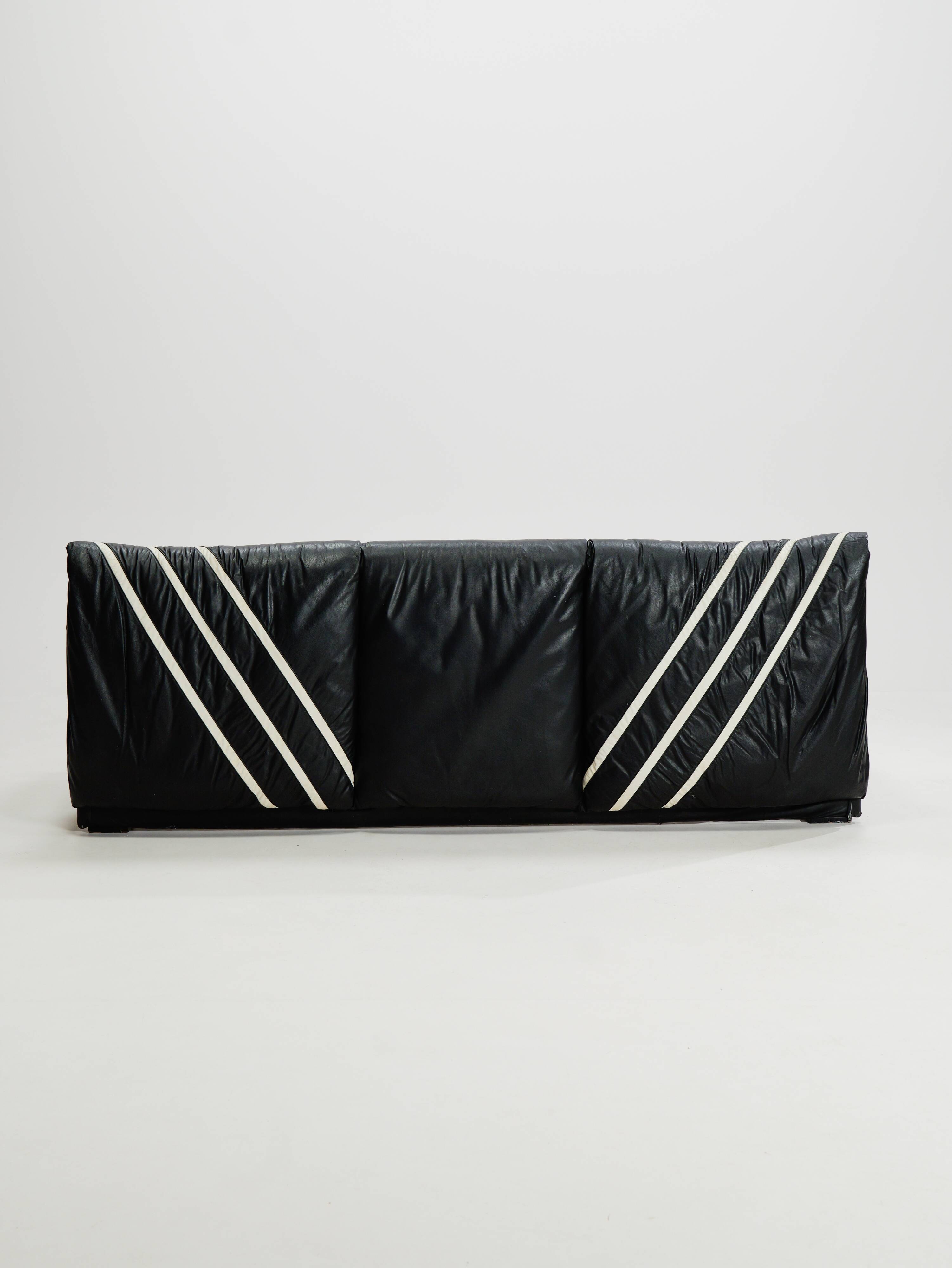 Italian leather three seater sofa by Coralba, 1980s