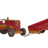 Tracteur et remorque jouet en bois Dejou vers 1960