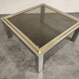 Table basse vintage en chrome et laiton années 1970