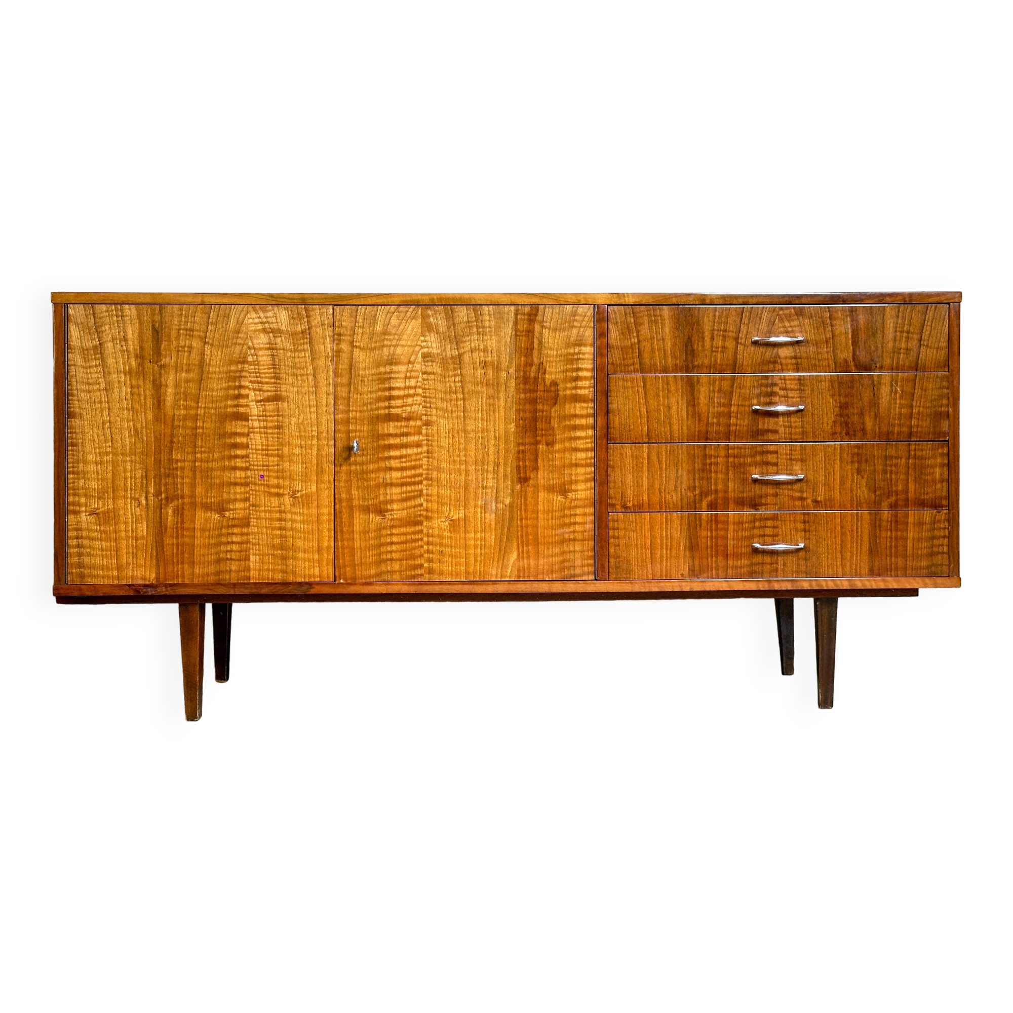 Violetta sideboard in walnut and mahogany, Piotrkowskie Fabryki Mebli, Poland, 1960.